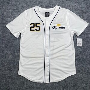 Corona Extra Baseball Jersey Mens Small White Palm Tree La Vida Mas Fina NEW